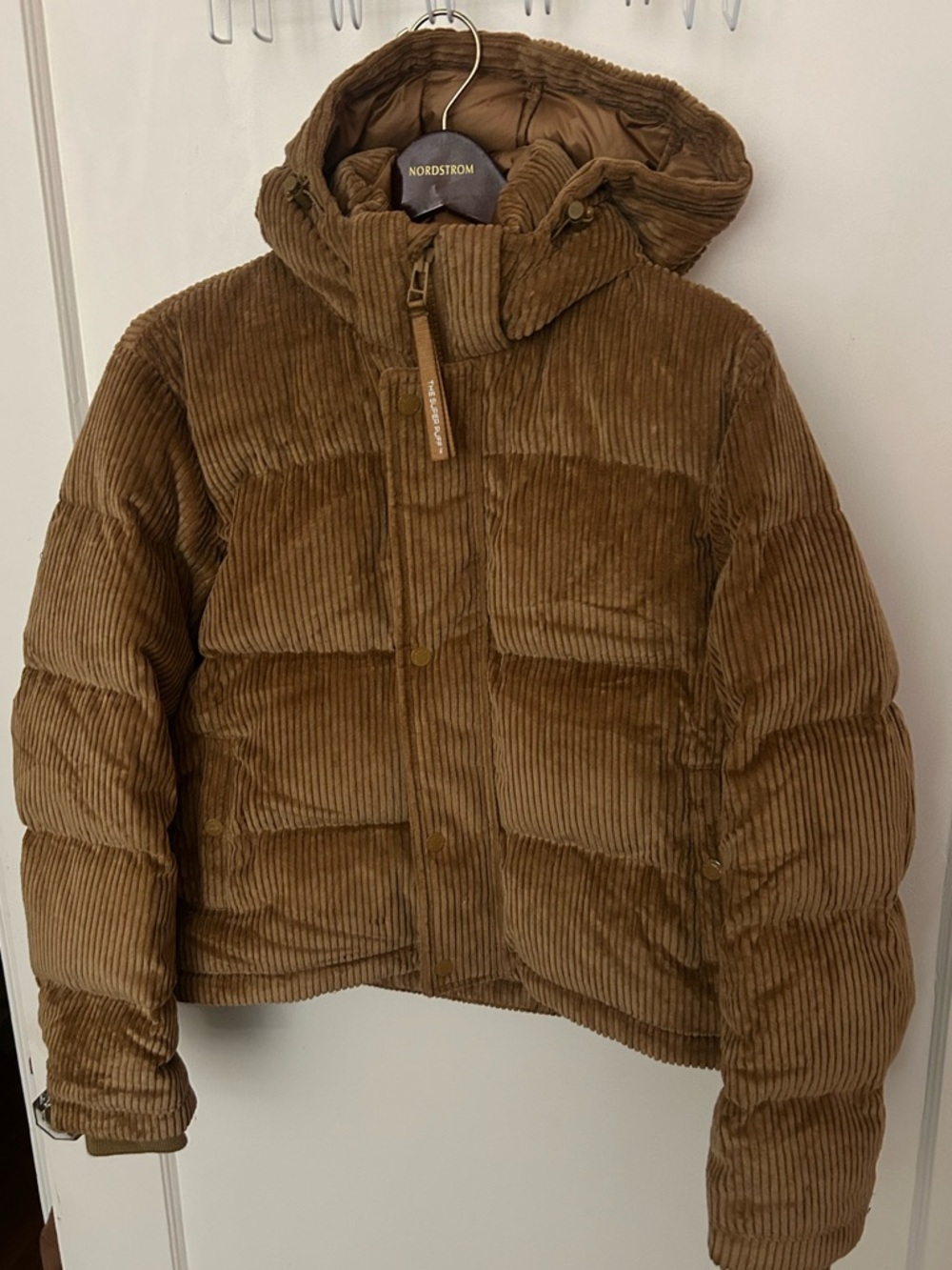 Aritzia Brown Corduroy Puffer Jacket with Hood